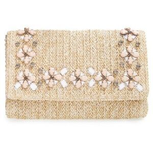 NEW! Glint Hand Beaded Straw Clutch Crossbody Bag With Silver Chain ~ Nordstrom